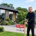 Boligejer der selv sætter til salg-skilt op foran sit hus efter at have valgt at sælge bolig selv