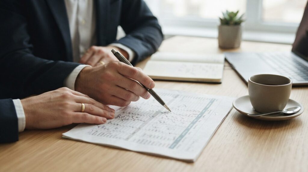 Close-up of hands holding a pen pointing at wedding budget s
