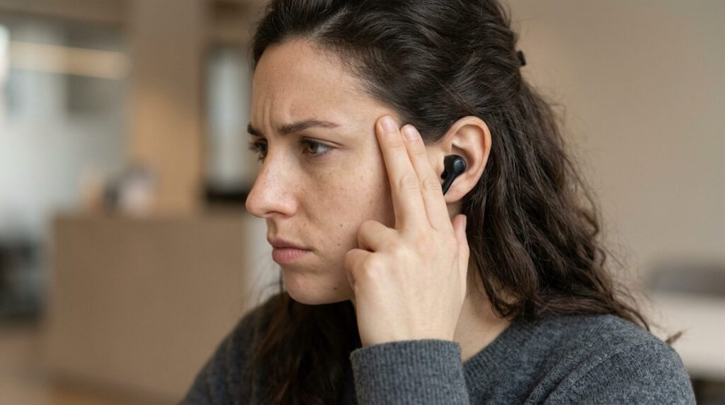 Close-up photorealistic portrait of a woman in profile, 16:9