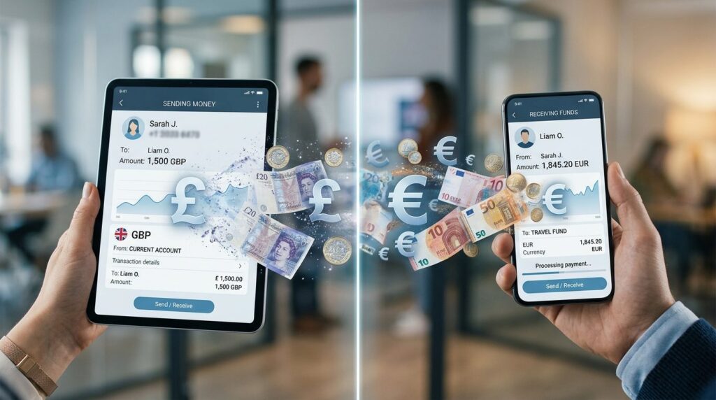 Photorealistic split-screen concept image showing digital pa
