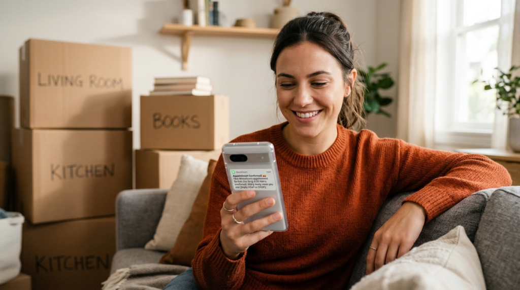 Close-up of a customer receiving a fast response text messag