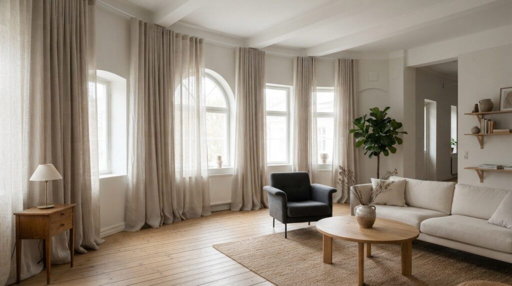 Bright Scandinavian living room with floor-to-ceiling bespok