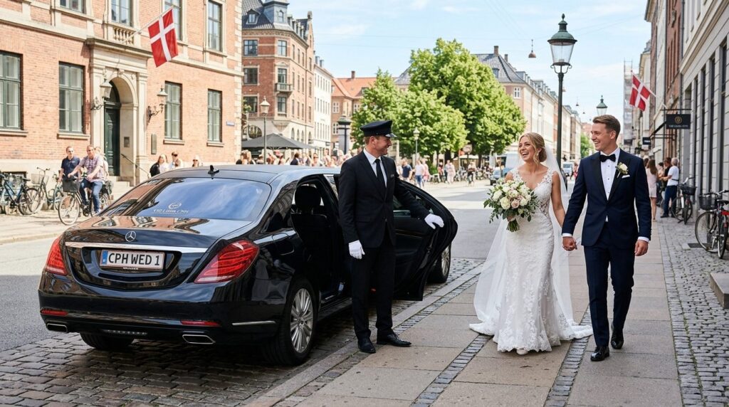 Luxury black limousine with professional chauffeur in formal