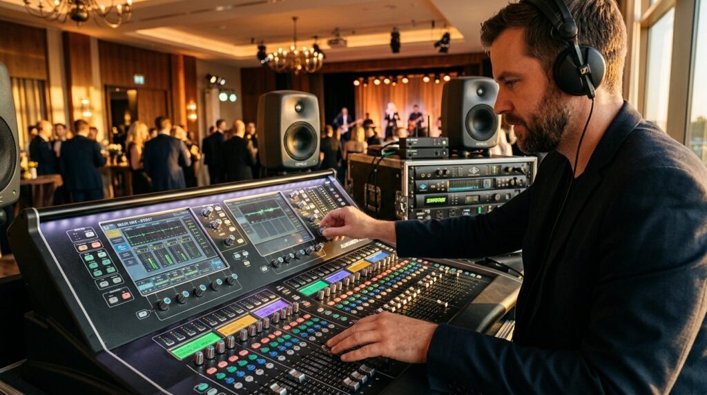 Close-up professional photograph of premium audio equipment 