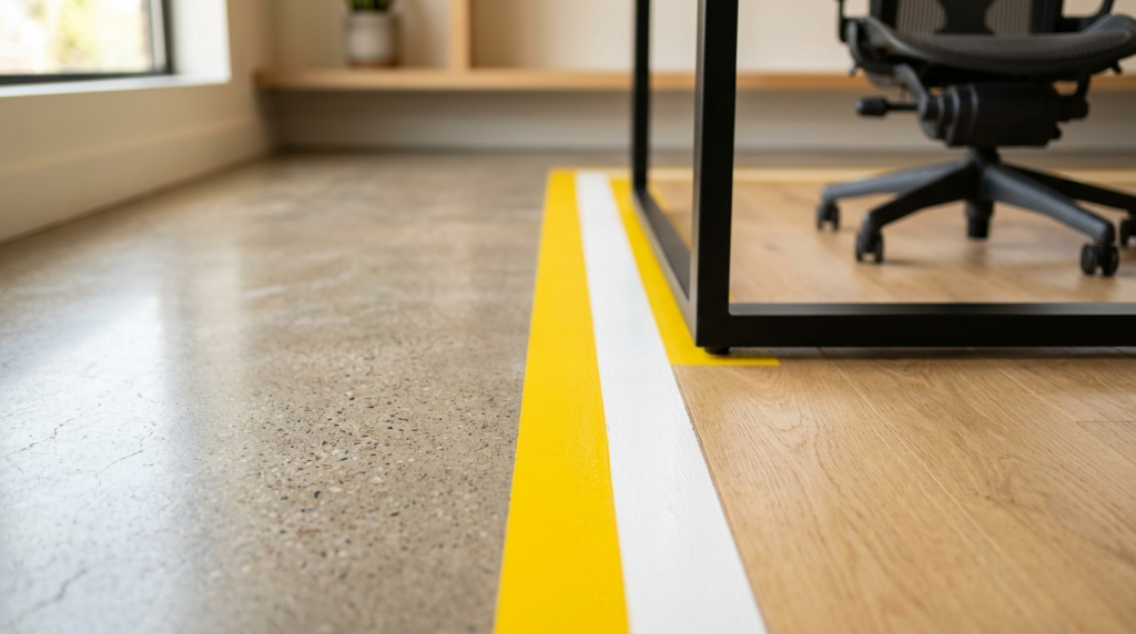 Close-up detail shot of premium painted floor marking stripe
