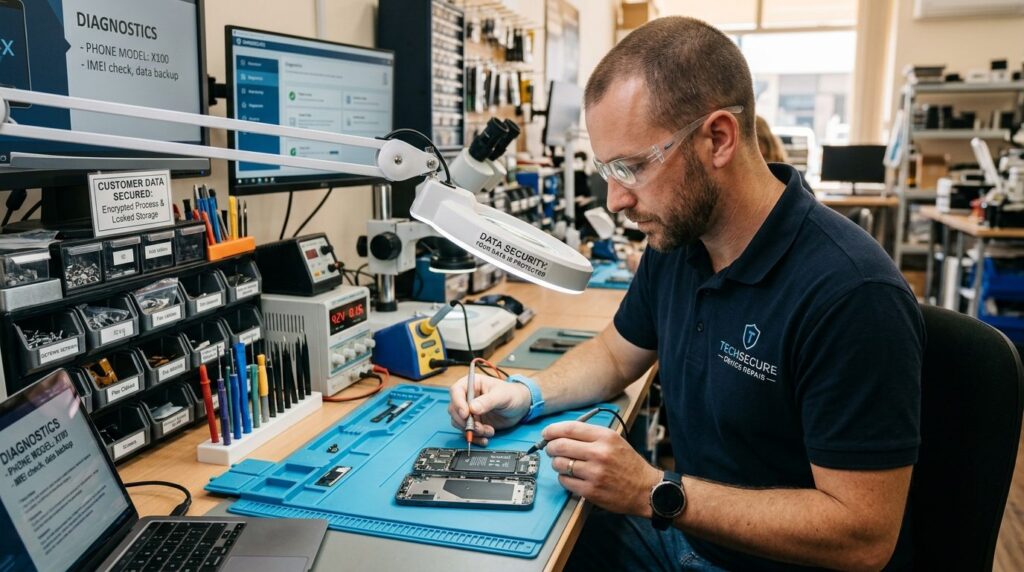 Professional stock photo, 16:9 ratio, male technician in rep